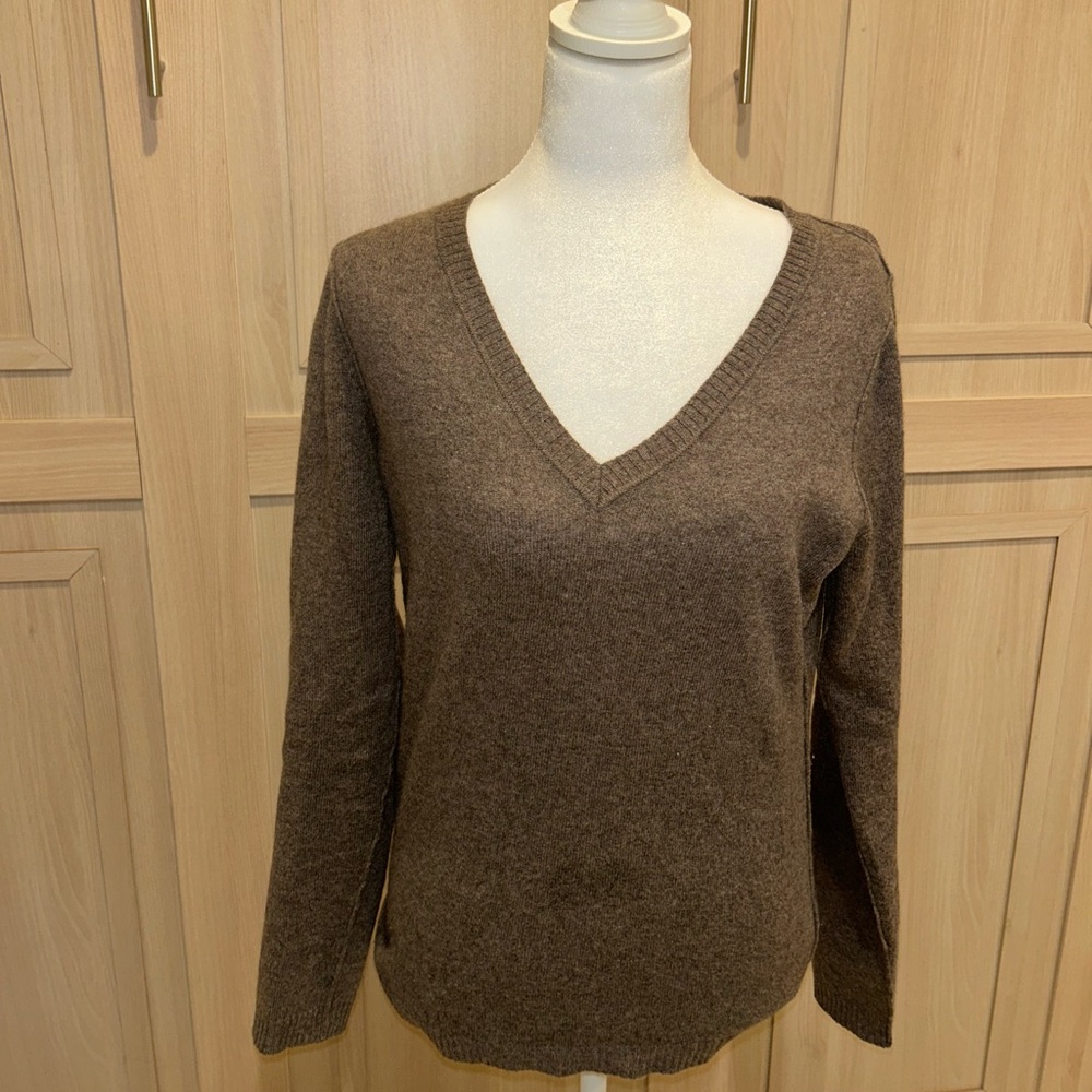 Leap of Fate 100% Cashmere V-Neck Sweater Taupe Brown Size S